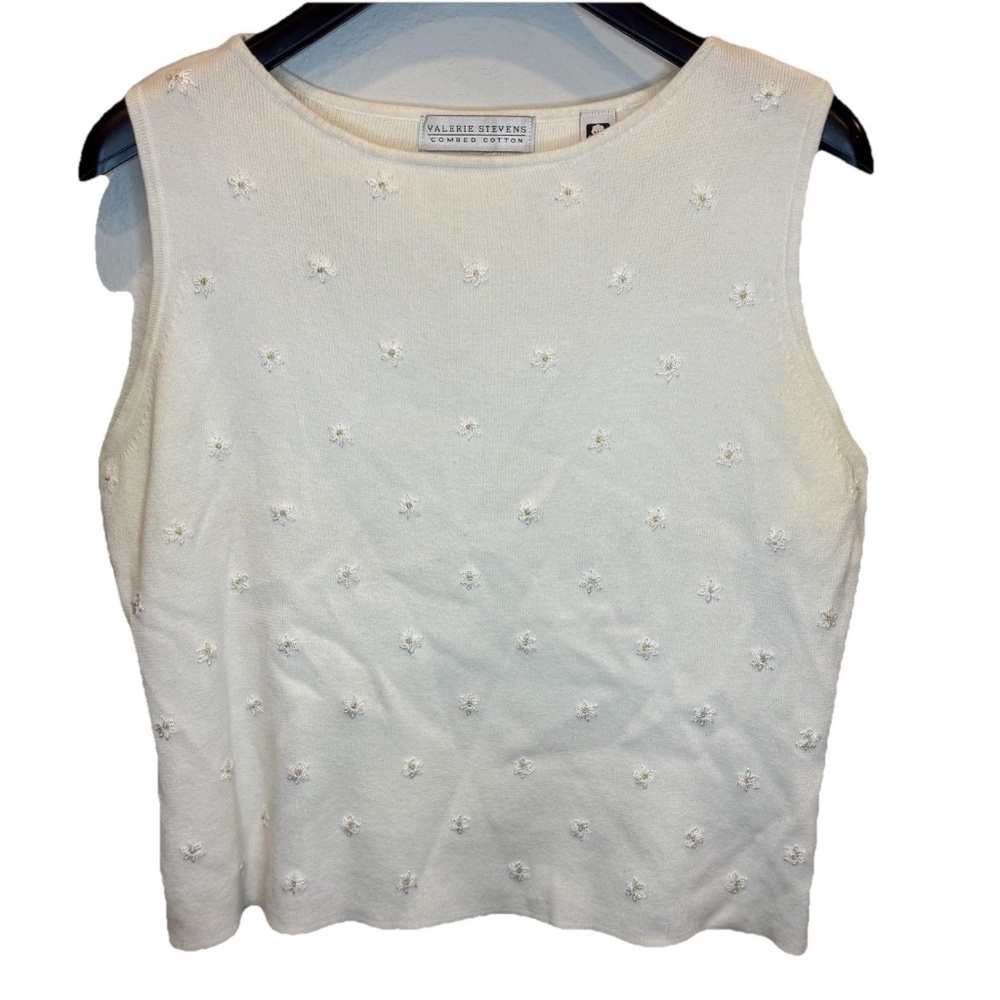 Vintage Valerie Stevens Ivory Combed Cotton vest Large Floral embroidery